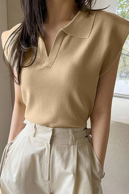 Bluză de damă cu mâneci zero, guler polo, fără mâneci, croială casual, design elegant, bluză de nurcă anti-transpirație