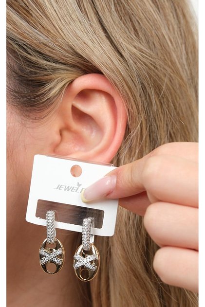 Women's Steel Yellow Gray Colorful Zircon Stone X Model Hoop Earrings