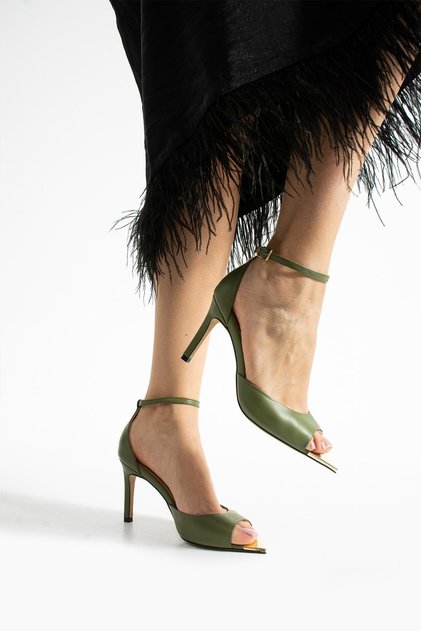 Women's Genuine Leather Heeled Shoes Green