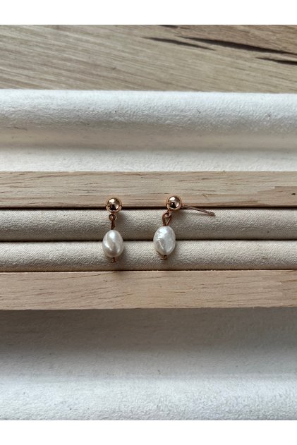Real Pearl Copper Rose Gold Ball Earrings Handmade