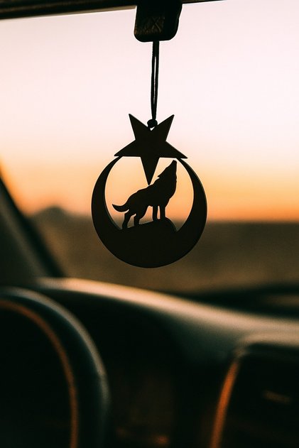 Car Interior Ornament Metal Moon Star White Wolf Rearview Mirror Ornament Auto Accessory Souvenirs
