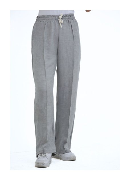Ženske sofijanske lanene tkanine, prugaste, visokog struka, široke nogavice, opuštenog kroja, vezane, sa elastičnim strukom, ležerne pantalone
