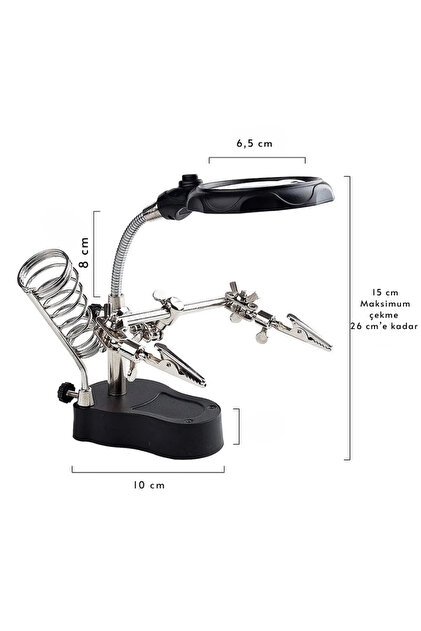 TAREZ MG-16126 Büyüteçli Lehimleme Standı – LED Işıklı, 3.5X ve