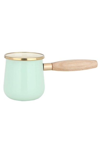 Stainless Steel Coffee Pot, 0.37L, Wooden Handle - Light Green