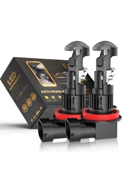 Set de 2 becuri LED H11/H9/H8 cu lupă, 120W, 6000K, 20000LM, Canbus Plug&Play