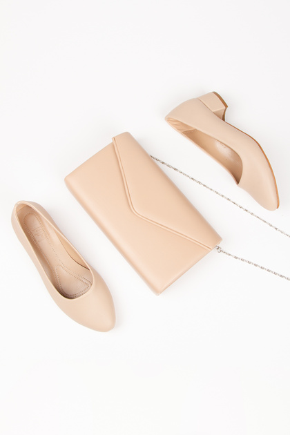 Women's 3 cm Heeled Short Thick Heeled Shoes and Bag Set