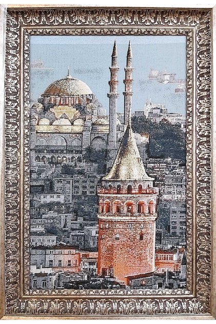 Manzara Serisi-30 Dokuma Goblen Kumaş - Galata Kulesi ve Süleymaniye Camii