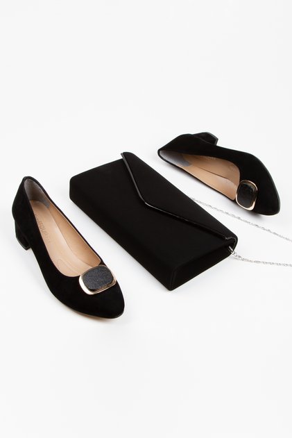 Women's 3 cm Buckle Short Thick Heeled Shoes and Bag Set