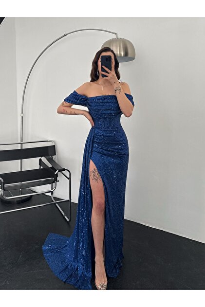 Low Sleeve Sequin Evening Dress