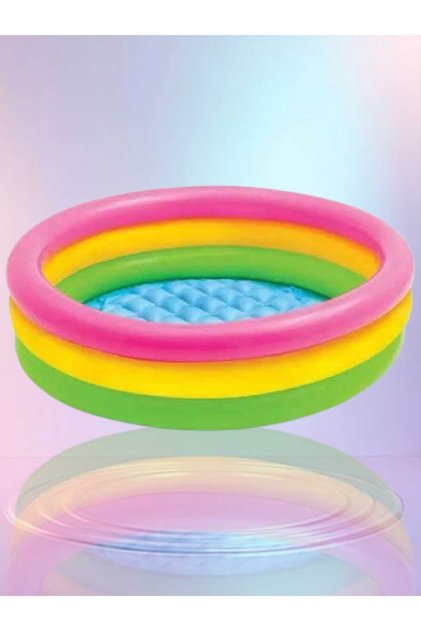 Set Piscină cu 3 Inele Colorate 86 x 25 cm + Minge Gonflabilă Multicoloră 35cm , 3+