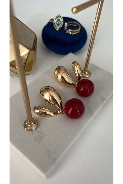 Gold Bordo Toplu Damla Model Küpe