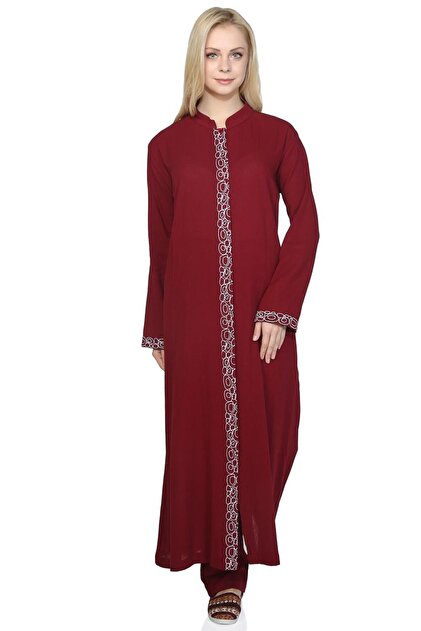 Long Sleeve Shile Cloth Judge Collar Ring Embroidered Seasonal Long Ferace Burgundy Brd