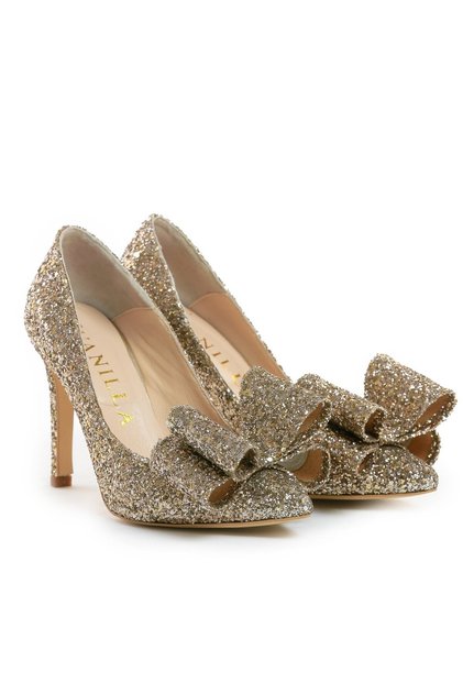 Pantofi Stiletto cu toc Catrina din Glitter Auriu