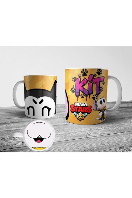Brawl Stars Kit Alt Tabanı Ağız Desenli Kupa Bardak Ve Altın Coin Figür Seti