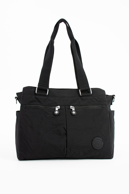Women's Large Black Compartmented Water-Resistant Crinkle Fabric Crossbody and Shoulder Bag