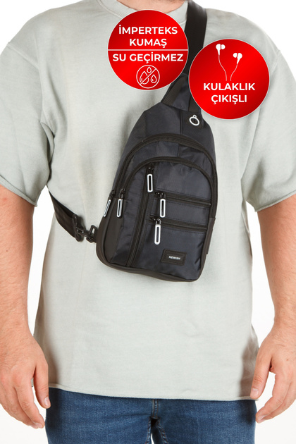 Black Imperteks Fabric Shoulder & Waist Bag with Headphone Outlet