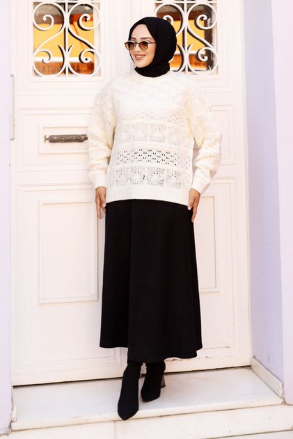 Openwork patterned knitwear tunic tsd240718 ecru