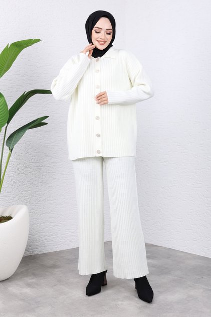Buttoned front knitwear set tsd240936 white