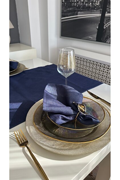 Royal 6 Pieces Glittery Navy Blue Napkin Fabric Napkin