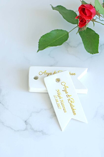 Gold Renk Baskılı Etiket / Nişan - Nikah Etiketi / 100 Adet Kişiye Özel Kına Etiketi (2,4X 5,4 CM)