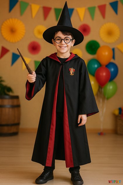 Harry Potter Gryffindor Hooded Robe Children's Size Hat Wand Glasses 4 Piece Set - Ages 7-8