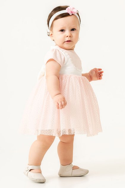 Baby Girl Evening Dress, Polka Dot Pattern Summer Dress with Bandana Gift