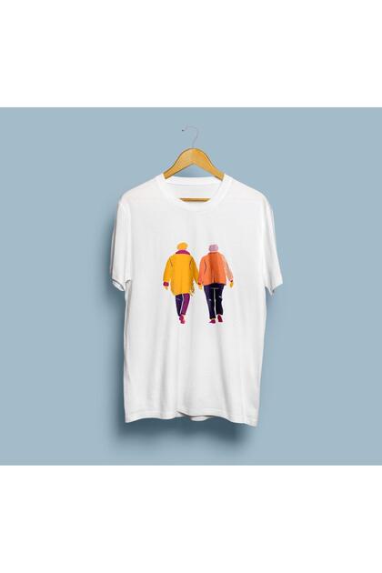 Oversize Old Man Walking Couple / Eternal Love Design Unisex T-Shirt