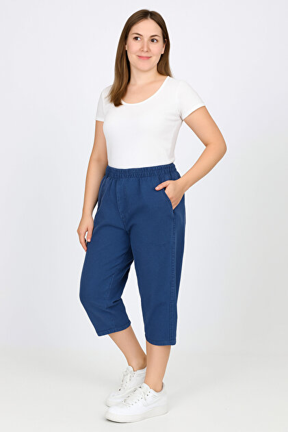 Pantaloni Capri din in albastru, confortabili, pentru femei – Model casual de vară