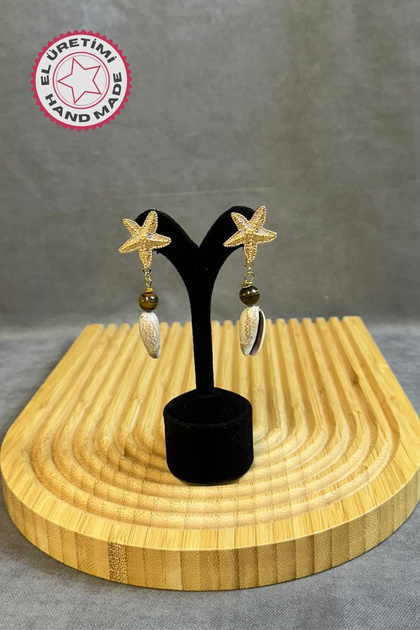 - TuÄŸba 6667 2336 Starfish Model Tiger Eye Natural Stone Earrings
