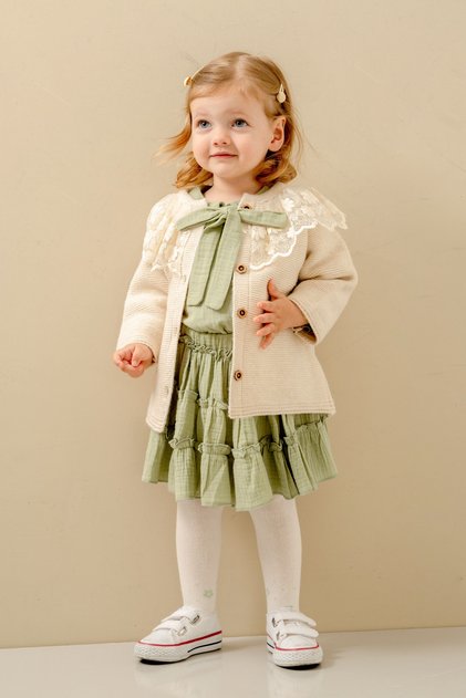 Baby Girl Cardigan Skirt Set with Pantyhose and Gift