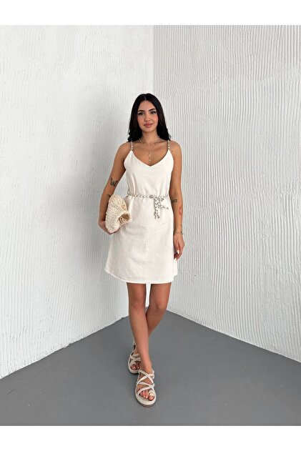 Noa Noa Linen Dress with Rope Strap Belt Detail- Trendyol