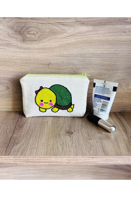 Hand Painting and Embroidery Embroidered Cute Turtle Handmade Wallet/Multi-Purpose/Gift Bag