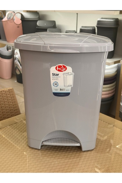 30 Lt Pedallı Plastik Çöp Kovası GRİ İç Kovalı