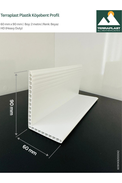 Plastik Köşebent Profil | 4 Adet x 2 metre | 60 x 90 mm | L Profil | Çift Cidar- Yüksek Dayanım