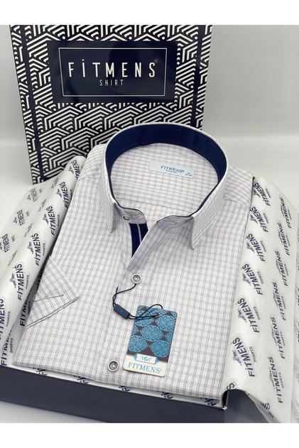 Classic Short Sleeve Checkered Gift Boxed Men's Shirt Fs-004157 - White