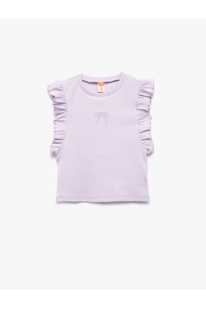 Ruffled Bow Detailed Crew Neck Sleeveless Cotton Ribbed Tank Top