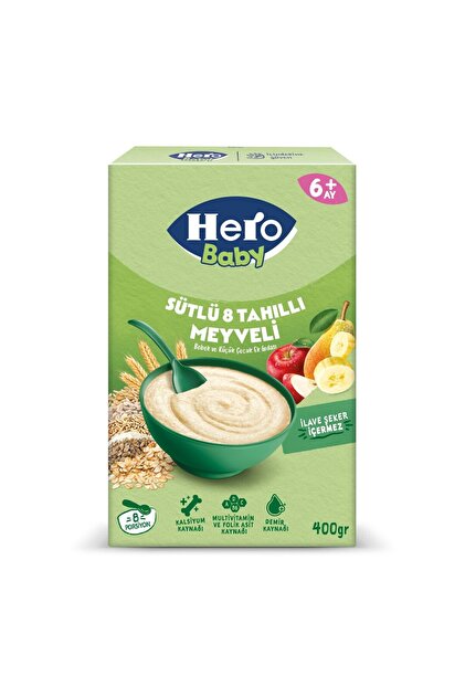 Hero Baby Sütlü 8 Tahıllı Meyveli Ekonomik Paket Kaşık Mama 400 Gr