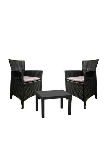 Set mobilier de grădină/terasă, Forest, 3 piese, polipropilenă, antracit, 2 scaune, masă, perne