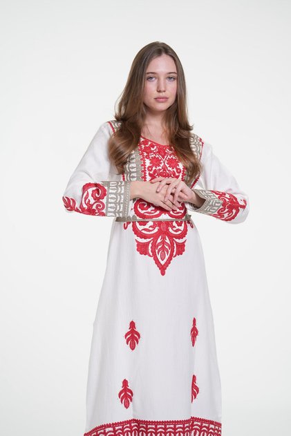 Ladies Printed Jalabiya - Full-Sleeve linen Dress with belt and Prints