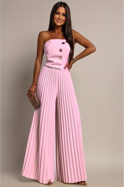 Women's pleated jumpsuit with buttons