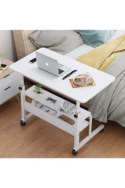 Multi-Tier Laptop Desk with Smooth and Lockable Wheels for Multi-Purpose White Walnut