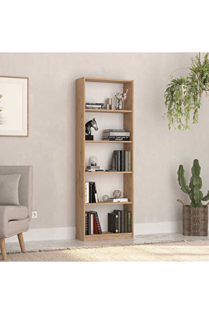 Adore Mobilya Modern 5 Raflı Kitaplık - Sonoma 64x182x26 Cm (gxyxd