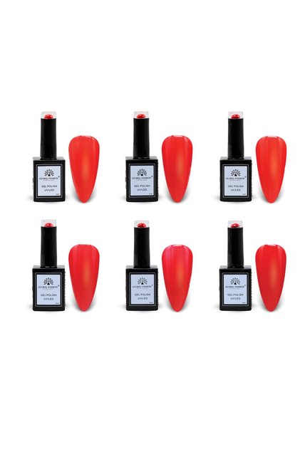 Gel Polish UV/LED β 6 Red Rendezvous Shades, 15 ml High-Gloss Soak-Off Pro Kit