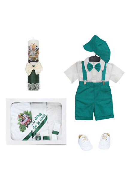Trusou complet pentru botez de baieti, Safari, verde, 12 piese, REC2720