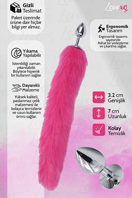 kuyruklu anal plug LoveXO Metal Pembe Tilki Kuyruklu Anal Plug – 40 Cm