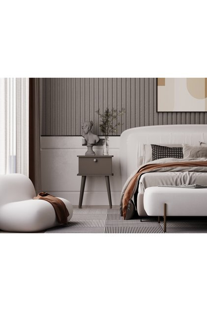 LUNARİS KOMODİN GRİ %100 MDF OVAL KENAR LAKE BOYALI AHŞAP AYAK