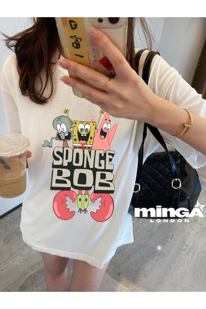 Child Cartoon Printed White Oversize Tshirt- Minga London