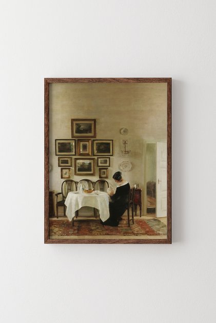 Mother and Child in the Dining Room - Wooden Patterned Frame