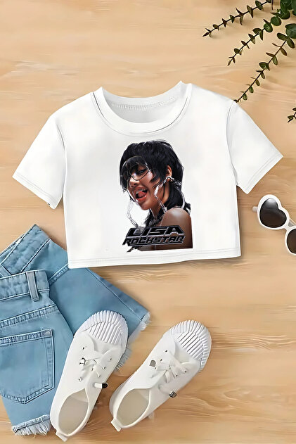 M*y様 5y Sweetheart Top Madder Root Patch MECH BUTİK Lisa RockStar Baskılı Beyaz CropTop Crop Tişört T-Shirt