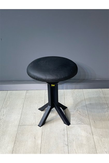 Tabure Siyah Deri Puf Makyaj Masası Sandalyesi Metal Sandalye Tekli Çap 39 x Yükseklik 51 cm
